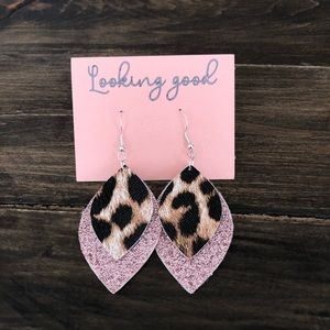 Leopard and Glitter Faux Leather Earrings